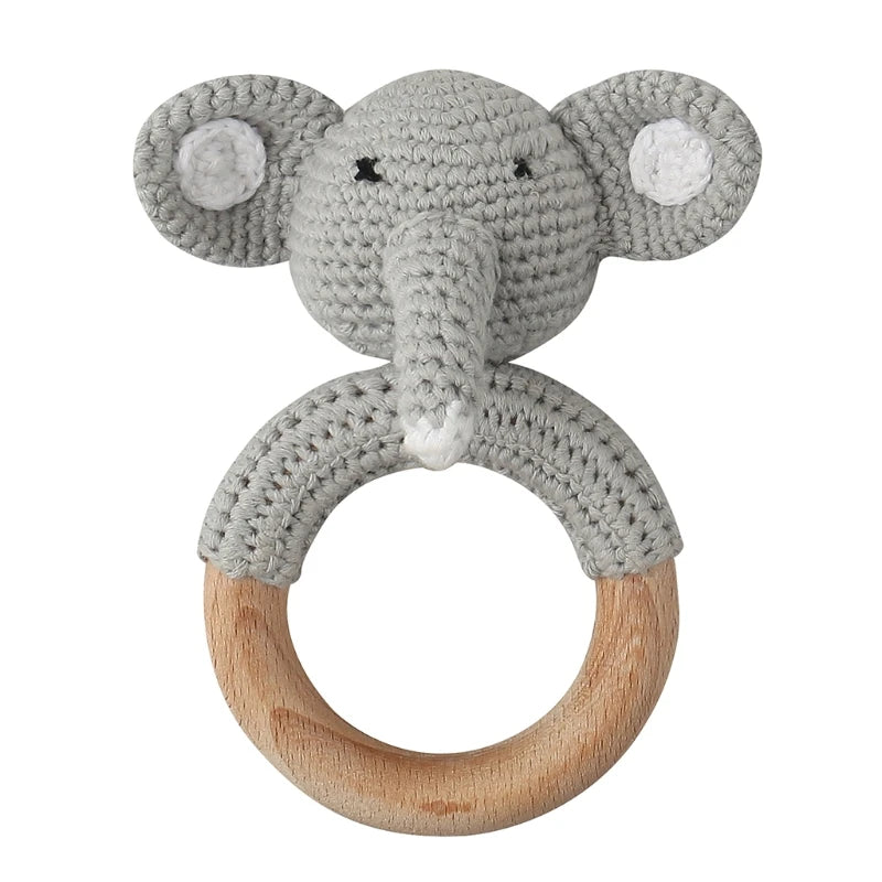 1Set Crochet Bunny Baby Teether Rattle Safe Beech Wooden Teether Ring Pacifier Clip Chain Set Newborn Mobile Gym Educational Toy