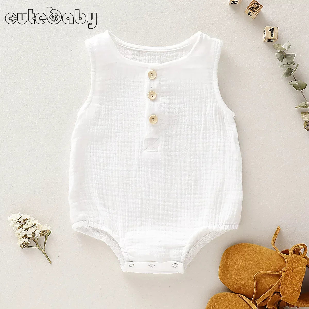 New Baby Boys Girls Rompers Summer Infant Muslin Sleeveless Jumpsuits Newborn Rompers Solid Cotton Baby Clothing 0-2 Years old