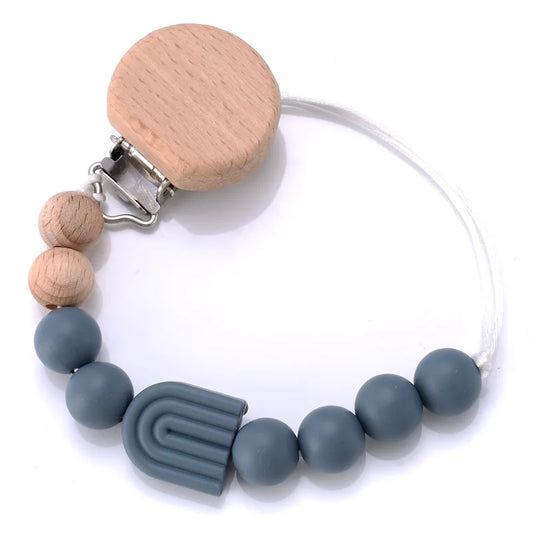 Baby Beech Pacifier Clip Baby Anti-drop Pacifier Chain Silicone Rainbow Beads Teething Chain Toy Gifts Dummy Holder Nipple Clip