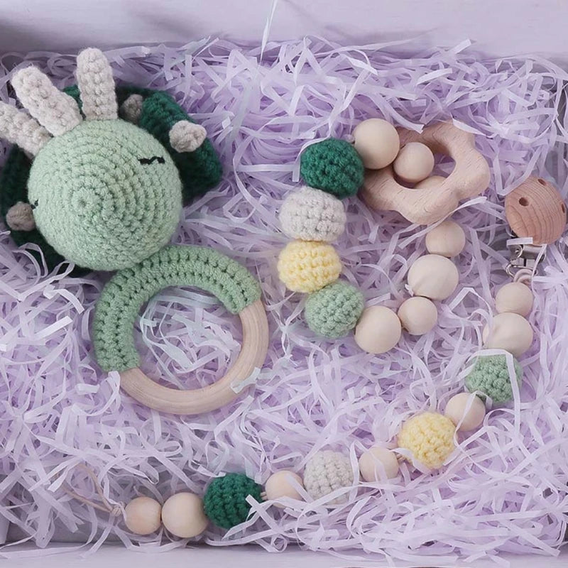 Newborn Gift Set 1 Pack Baby Rattle Toy/3pcs/set Pacifier Clip with Crochet Teether Suitable for 0-12 months Babies Dropship