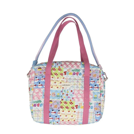 Colorful Pattern Baby Diaper Bag Detachable Straps Reusable Mommy Shoulder Bag Portable Quilted Cotton Crossbody Diaper Tote