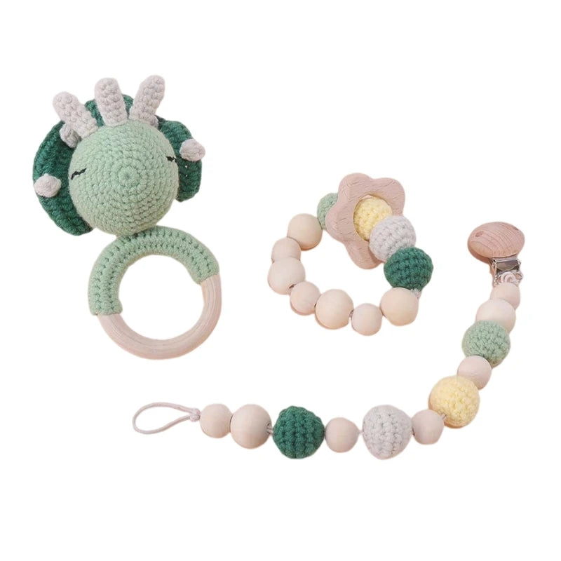 Newborn Gift Set 1 Pack Baby Rattle Toy/3pcs/set Pacifier Clip with Crochet Teether Suitable for 0-12 months Babies Dropship