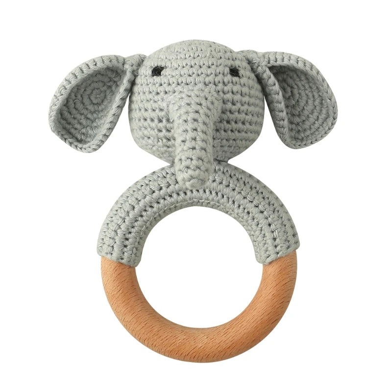 1Set Crochet Bunny Baby Teether Rattle Safe Beech Wooden Teether Ring Pacifier Clip Chain Set Newborn Mobile Gym Educational Toy