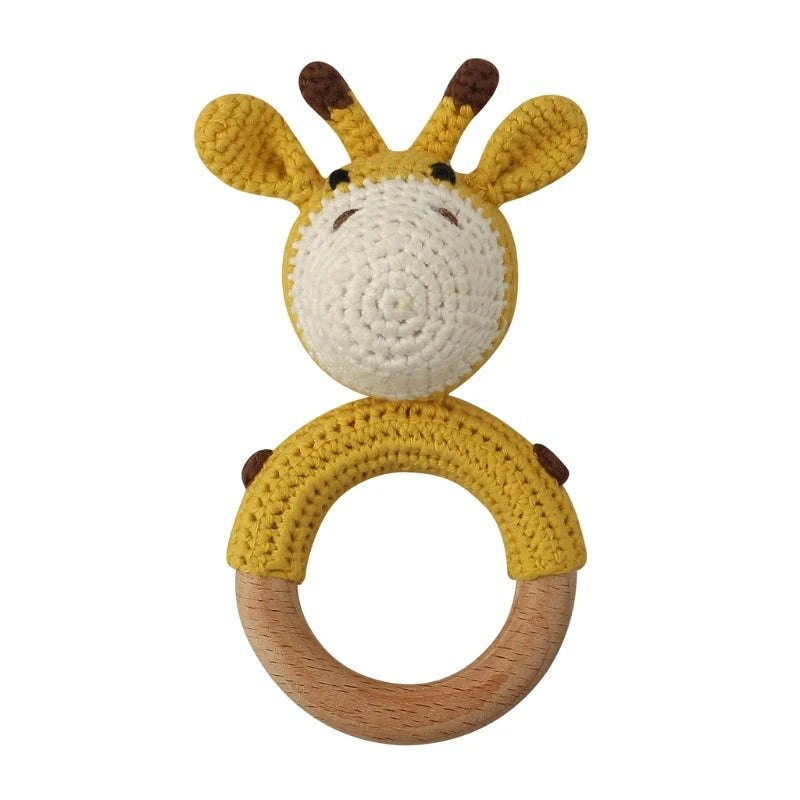 1Set Crochet Bunny Baby Teether Rattle Safe Beech Wooden Teether Ring Pacifier Clip Chain Set Newborn Mobile Gym Educational Toy