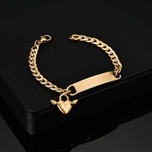 Atoztide Engrave Name Cross Heart Bracelet Stainless Steel For Men Women Adjustable Cuban Chain Personalized Jewelry Gift