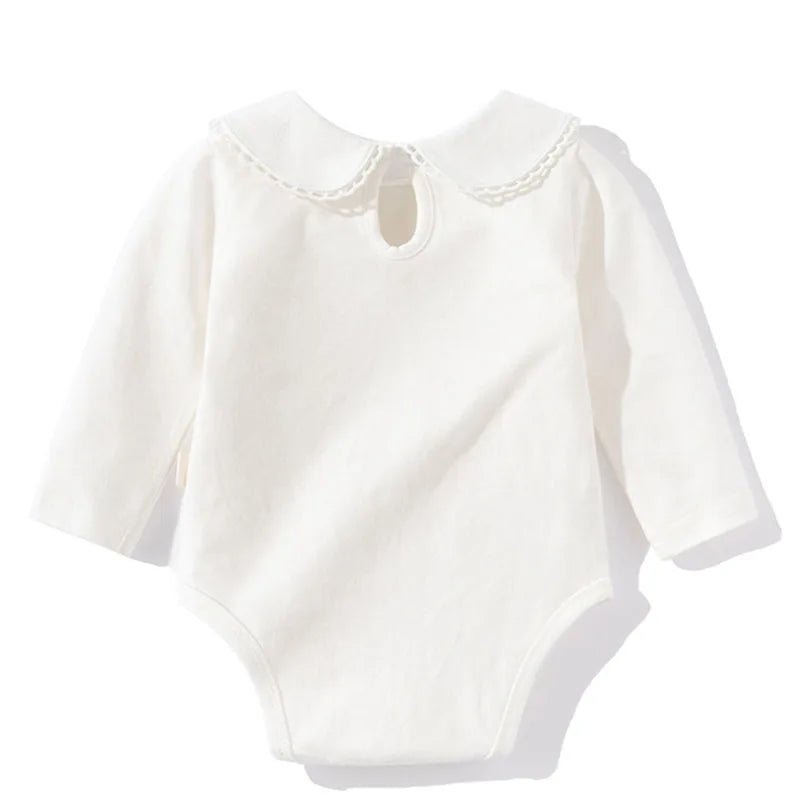 Autumn Spring 0-24M Baby Girl Clothing Toddler Baby Girl Romper Long Sleeved Cotton White Infant Baby Girls Jumpsuit