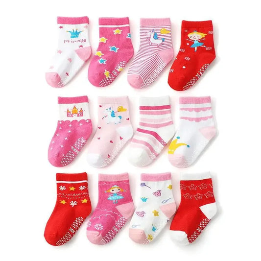 12 Pairs/Lot Cotton Baby Rubber Slip-Resistant Floor Socks  Kid's Socks 1--7Years