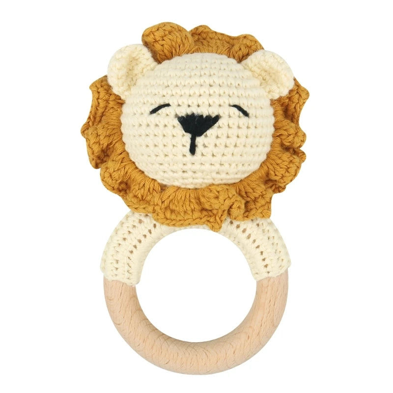 1Set Crochet Bunny Baby Teether Rattle Safe Beech Wooden Teether Ring Pacifier Clip Chain Set Newborn Mobile Gym Educational Toy