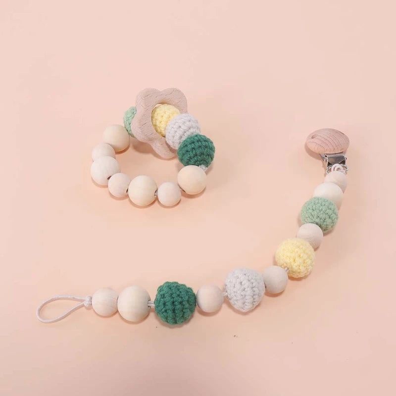 Newborn Gift Set 1 Pack Baby Rattle Toy/3pcs/set Pacifier Clip with Crochet Teether Suitable for 0-12 months Babies Dropship
