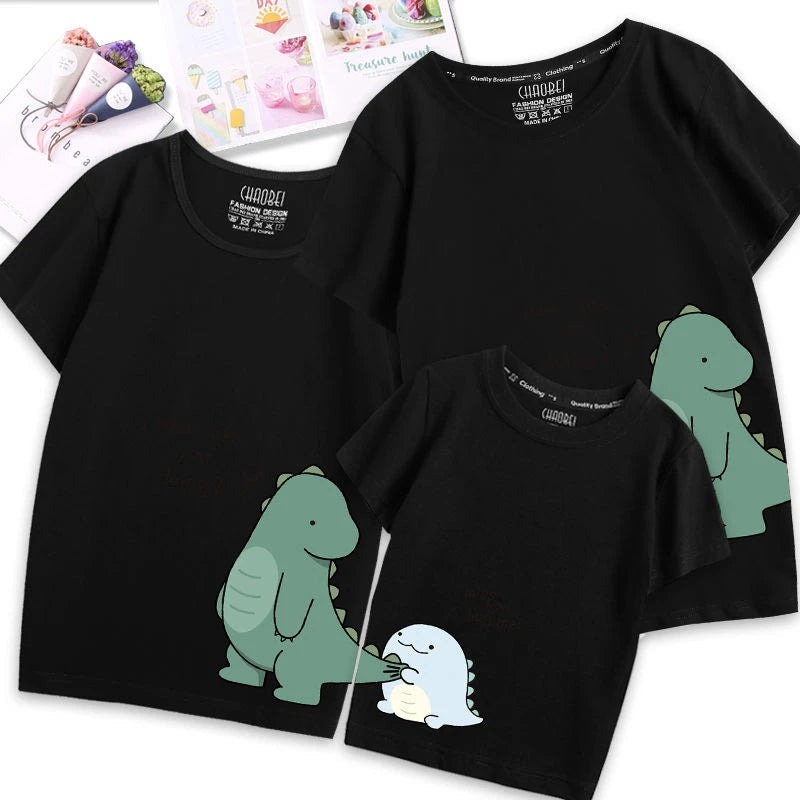 Family Matching Outfits Clothes Mother Dad and Kid Summer Cartoon Dinosaur T-Shirt Sport Clothing Cotton Parent Child Outfits