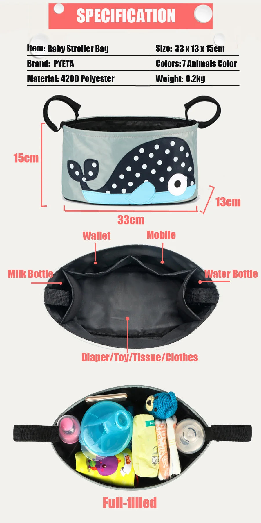 Baby Stroller Organizer Bag for Baby Carriage Bag Baby Pushchair Stroller Bag for Pram Organizer Travel Bags Kids Stroller Bag