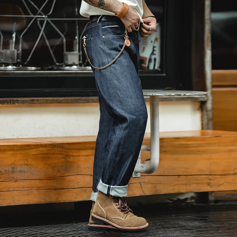 Maden Vintage 13.5oz Heavyweight Selvedge Raw Denim Jeans Men's Straight Fit Cotton Jeans Casual Pocket Trousers Fall Winter