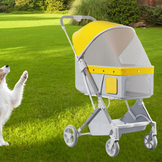 Foldable Pet Strolling Cart 4-Wheel Dog Travel Stroller Pushchair Jogger with Storage Basket for Puppy Cat Pet Suplies Outdoor