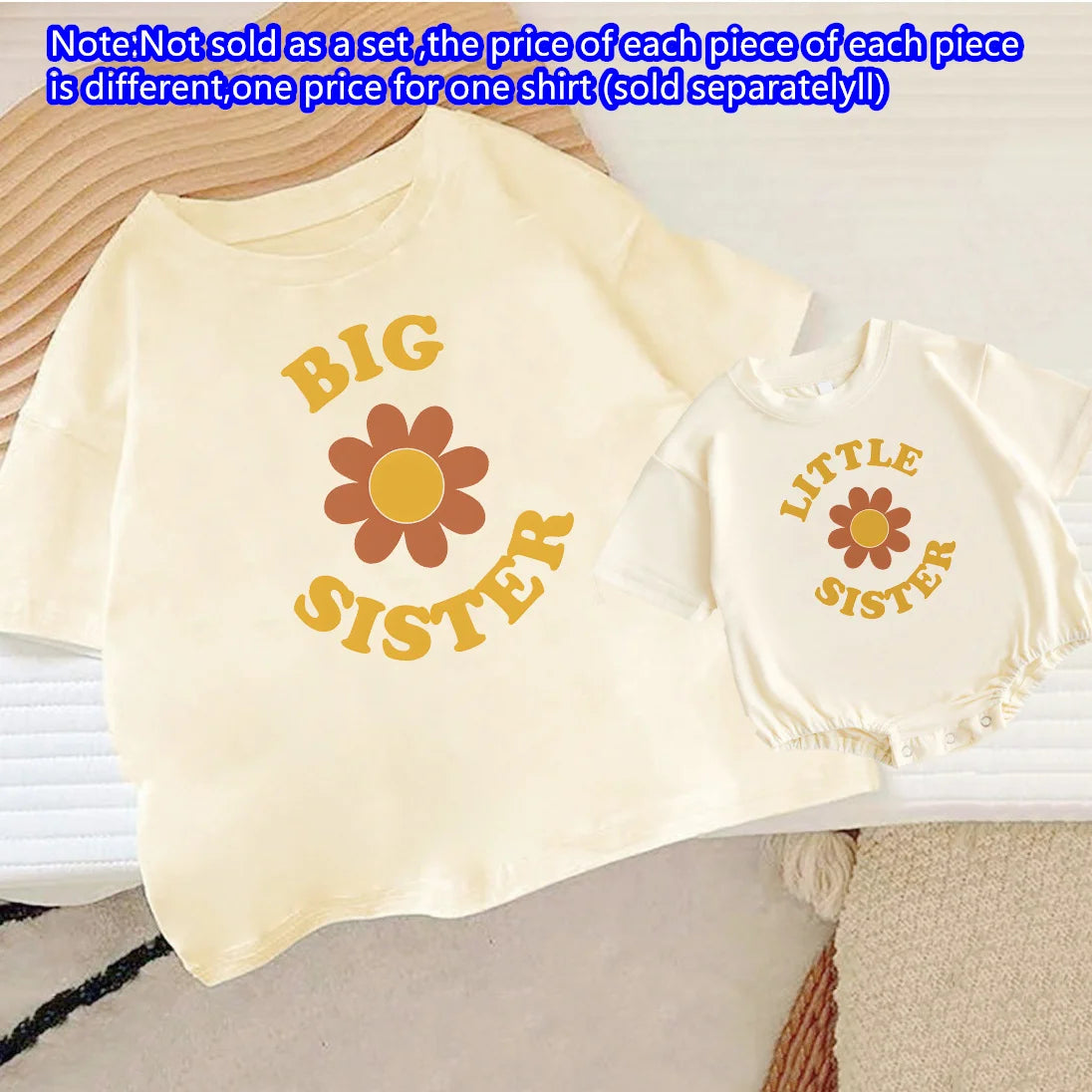 Retro Big/Little Sister&flower Print Family Matching Outfit Casual Sister Outfits Kids Tshirt+Baby Romper Summer Child Gifts