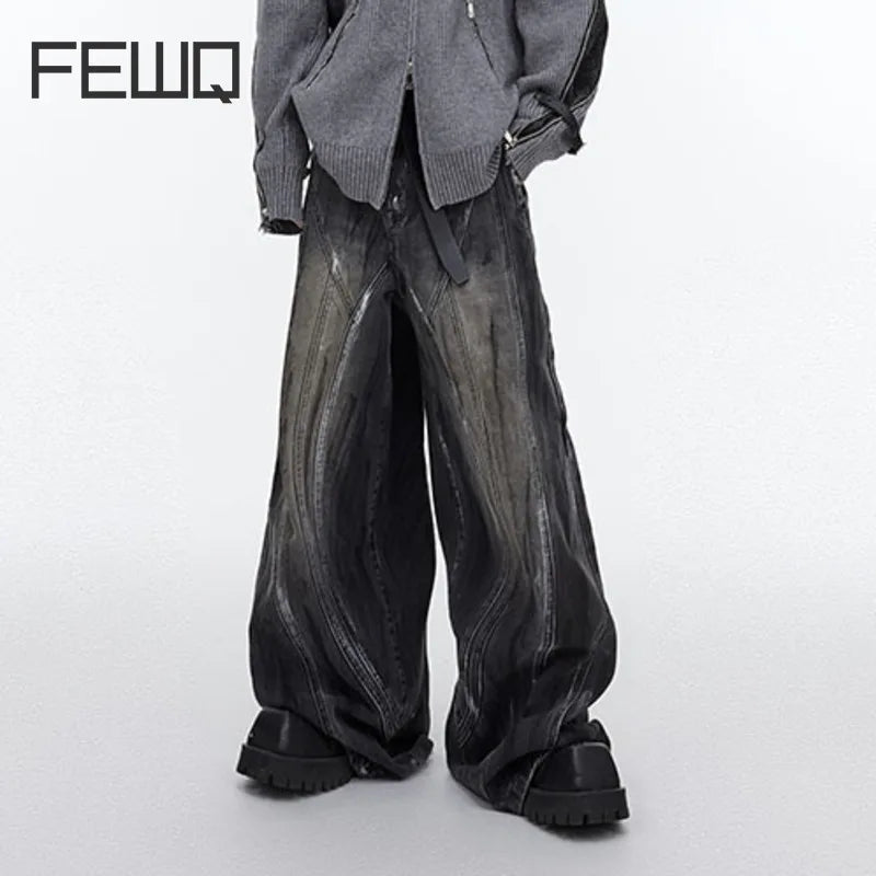 FEWQ Men Jeans Wide Leg Loose Fitting Niche Casual Pants High Waisted Male Trousers 2023 New Streetwear Fashion Autumn 24X1714