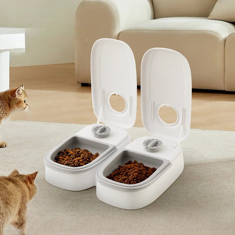 Pet Automatic Timing Feeder 350ML Large Capacity Dry&Wet Food Container Electric Dog Double Dish Bowl For Cats Dogs KOOBDIN