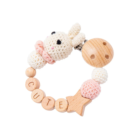 1pc Personalized Name Baby Pacifier Clips Chain Sunflower Wood Pacifier Clips Safe Teething Chain Soother Chew Toy Dummy Clips