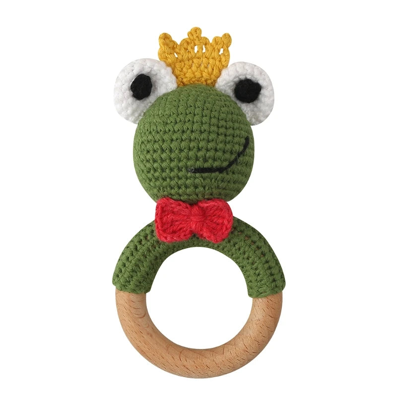 1Set Crochet Bunny Baby Teether Rattle Safe Beech Wooden Teether Ring Pacifier Clip Chain Set Newborn Mobile Gym Educational Toy