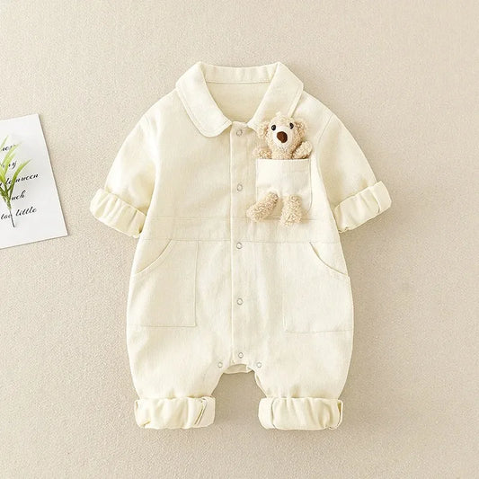 Denim Romper Baby Jumpsuit Cartoon Bear Korean Toddler Onesie Autumn Baby Boys Girls Clothes Infant Outfit Clothing
