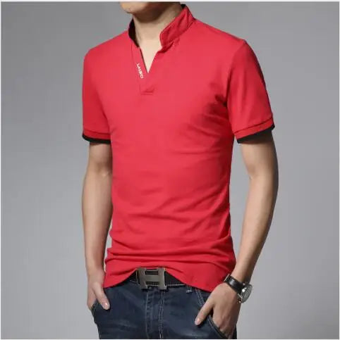 2024 New Fashion Men Cotton Polo Shirt, Leisure Stand Collar Long Sleeve Mens V Neck POLO Shirts, Asian Size Male T-shirt Top