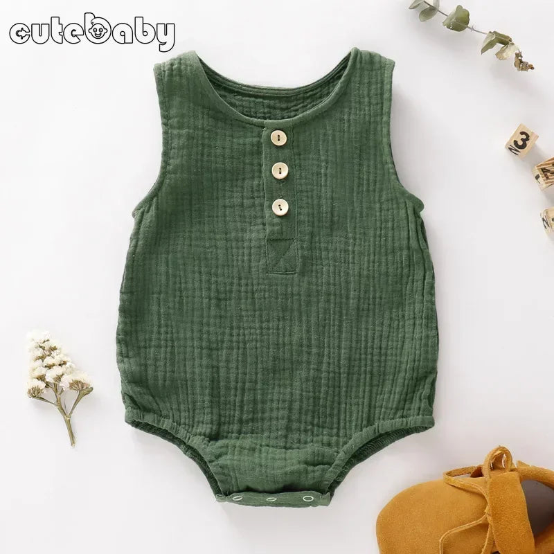 New Baby Boys Girls Rompers Summer Infant Muslin Sleeveless Jumpsuits Newborn Rompers Solid Cotton Baby Clothing 0-2 Years old