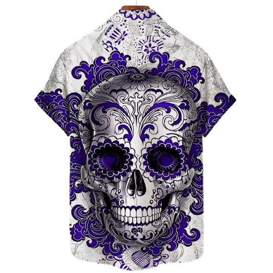 3d Skull Print Shirts For Men Men's Shirts Fashion Single Row Back Cuban Collar Summer Tops 5xl 2022 Hawaiian Shirts Men