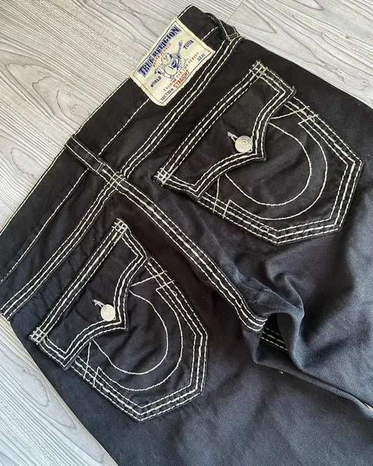 Y2K New True religion High waist Super T Bootcut Flared Jeans Street Denim Pants Harajuku High Waist Straight Leg Wide Leg Jeans