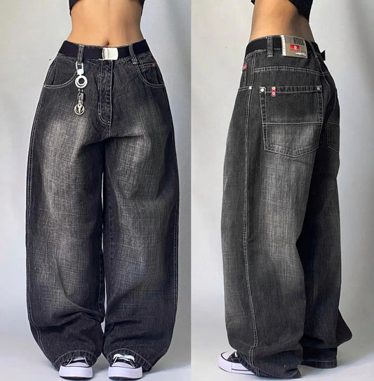 Y2K New Fashion Embroidered Solid Color Jeans Men Street Harajuku Hip Hop Gothic Casual Jeans Couple High Waist Wide Leg Pants