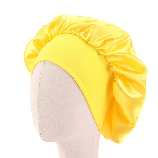 8 Colors Kids Girls Boys Silky Satin Bonnet Cap Turban Hat Wide Elastic Bands Night Sleep Cap