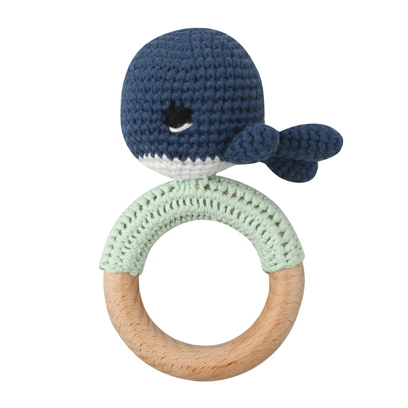 1Set Crochet Bunny Baby Teether Rattle Safe Beech Wooden Teether Ring Pacifier Clip Chain Set Newborn Mobile Gym Educational Toy