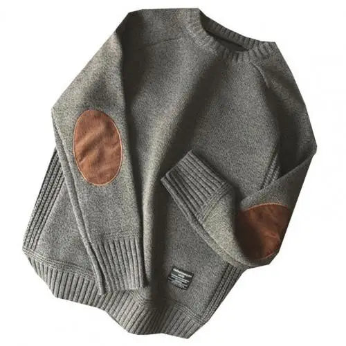 Oversize Men Sweater Solid Color Knitted Sweater Pullover Crewneck Patchwork Sleeve Winter Sweater Jumper for Daily Wear