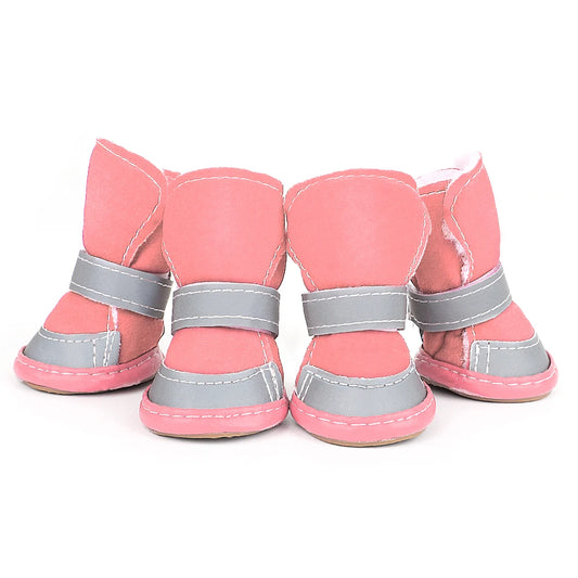 4pcs Pet Dog Shoes Warm Reflective Dog Boots Outdoor Pet Snow Boots Anti-slip Shoes Socks Footwear For Small Medium Dogs