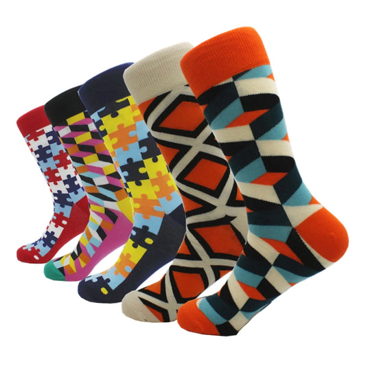 5 Pairs/Lot New Men's Socks Soft Breathable High Quality Cotton Socks Business Casual Happy Funny Clothing Socks Men