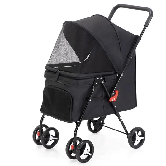 4 Wheel Lightweight Pet Stroller Outdoor Portable Foldable Pet Cart Breathable Dog Trolley Load Bearing 20kg Pet Carrier