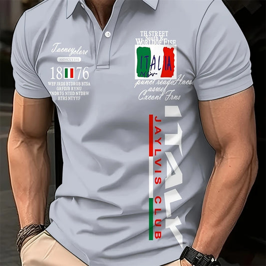 Fashion Men's Polo Shirt Italian Pattern Printed Summer Short Sleeve Casual Tie Button Large Size Men's Clothing Golf T Shirt