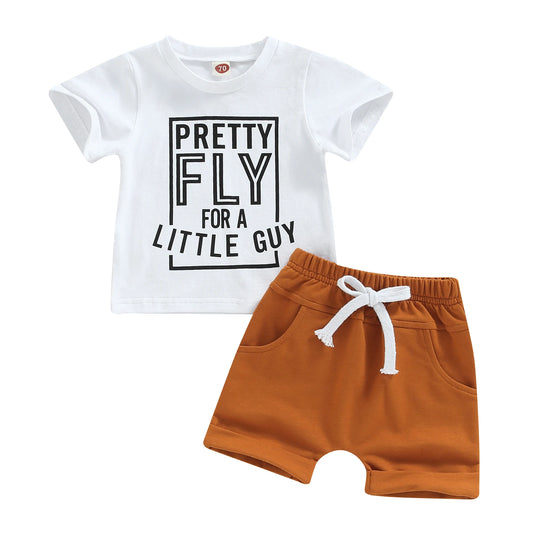 Toddler Boys Clothes Summer Baby Clothing Short Sleeve Solid Color Tops and Drawstring Shorts Sets Cotton Outfits