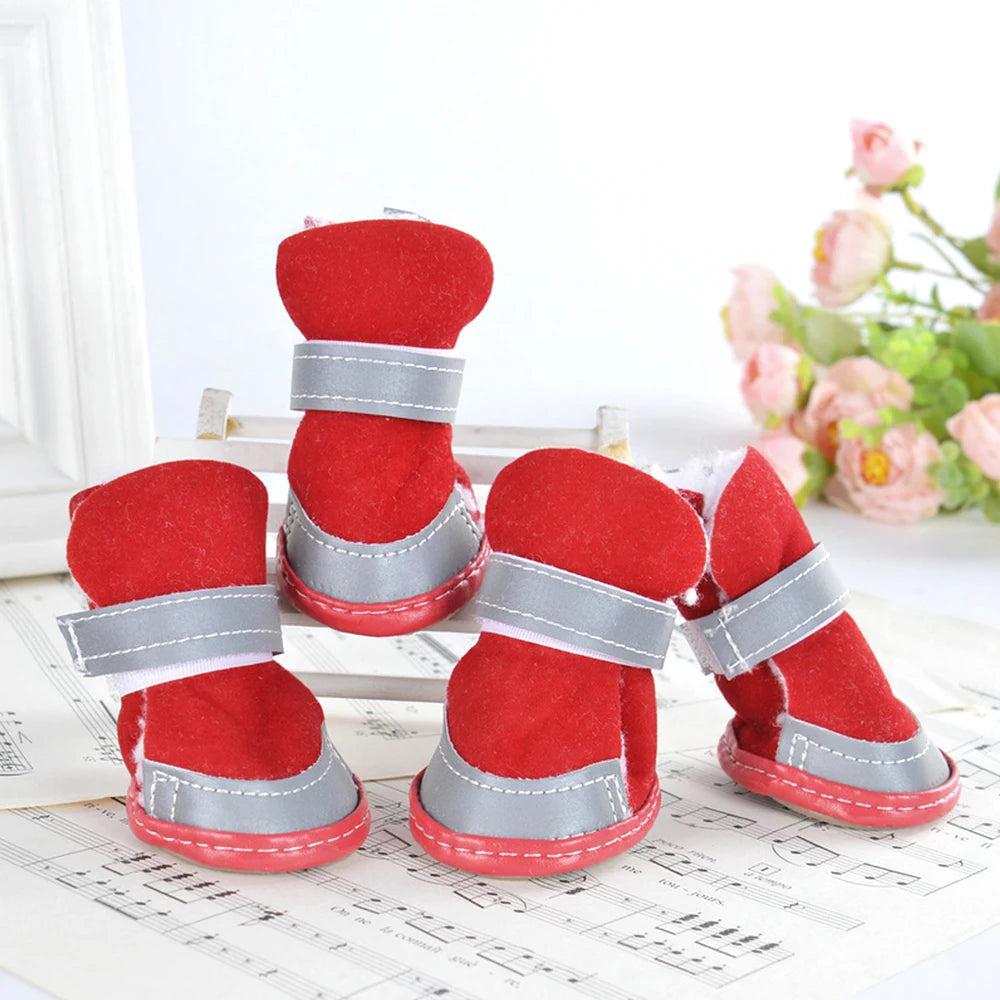 4pcs Pet Dog Shoes Warm Reflective Dog Boots Outdoor Pet Snow Boots Anti-slip Shoes Socks Footwear For Small Medium Dogs