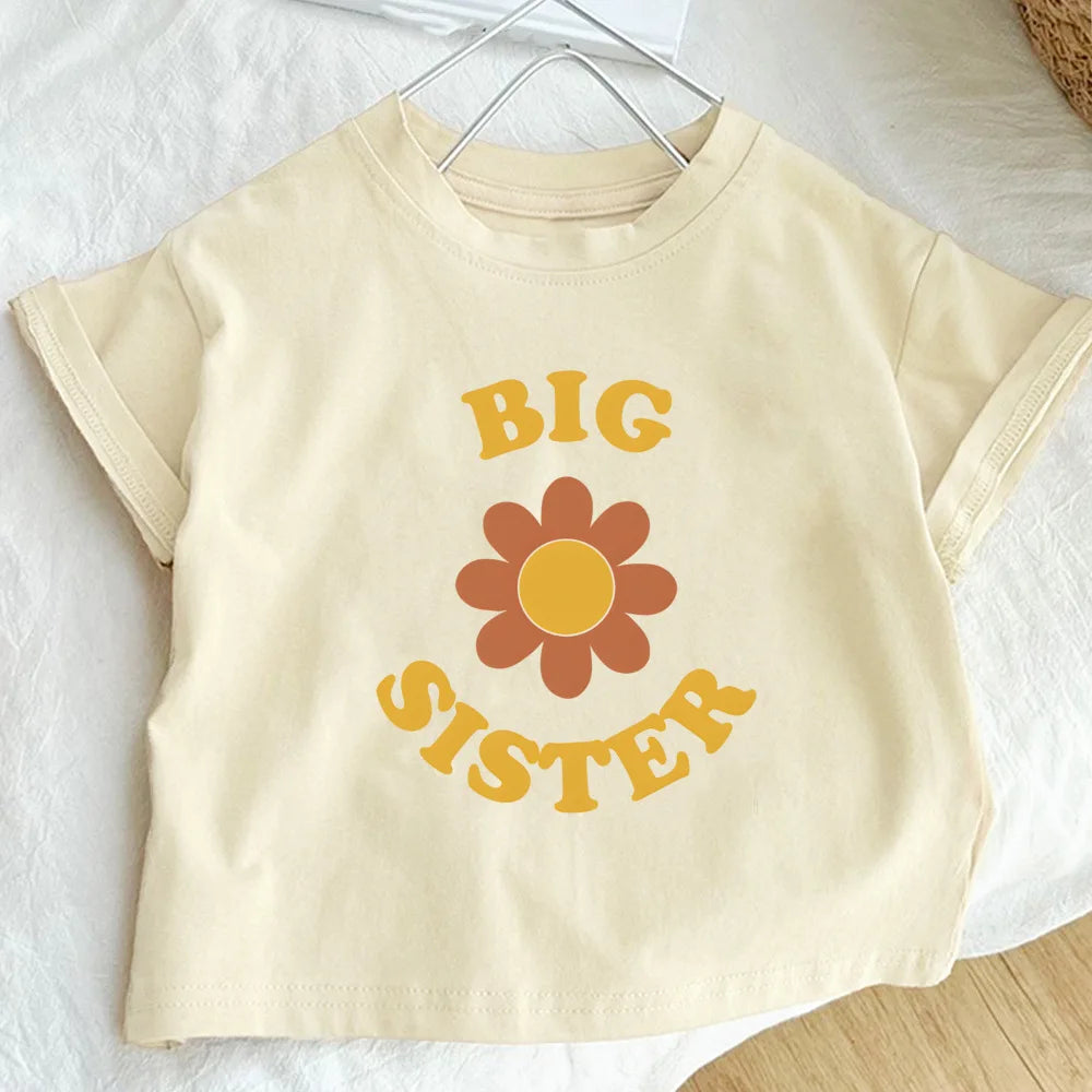 Retro Big/Little Sister&flower Print Family Matching Outfit Casual Sister Outfits Kids Tshirt+Baby Romper Summer Child Gifts