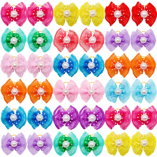 100pcs Bulk Pet Dog Hair Accessories Dog Hair Bows with Diomand Lace Rubber Band Grooming for Small Dogs Puppy Bows Pet Supplies