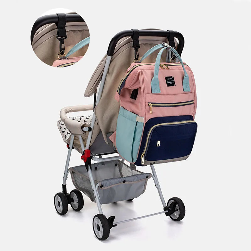 Lequeen Upgrade Diaper bag Backpack Travel bag Free stroller hooker Diaper PAD USB charge Baby accessories Baby care