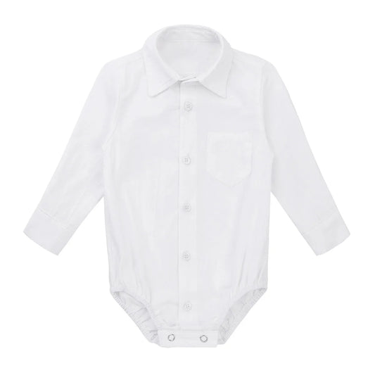 Infant Baby Boy Formal Gentleman Shirt White Newborn Boys Wedding Party Clothes Toddler Kids Long Sleeve Body Jumpsuit Rompers