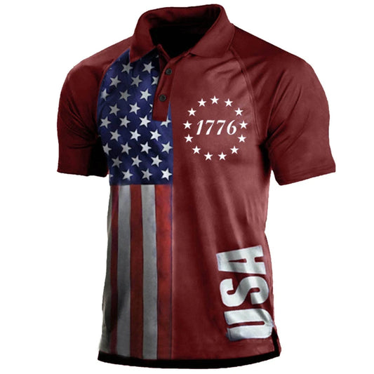 Summer Mens Polo Shirt Causal Fashion Sweatshirt America Flag 3D Printed T Shirt Short Sleeve Homme Vintage Streetwear Loose Top