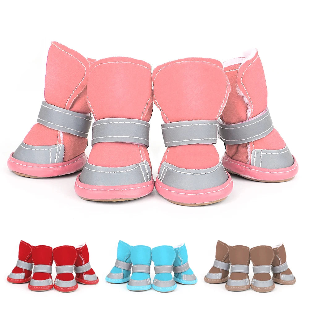 4pcs Pet Dog Shoes Warm Reflective Dog Boots Outdoor Pet Snow Boots Anti-slip Shoes Socks Footwear For Small Medium Dogs