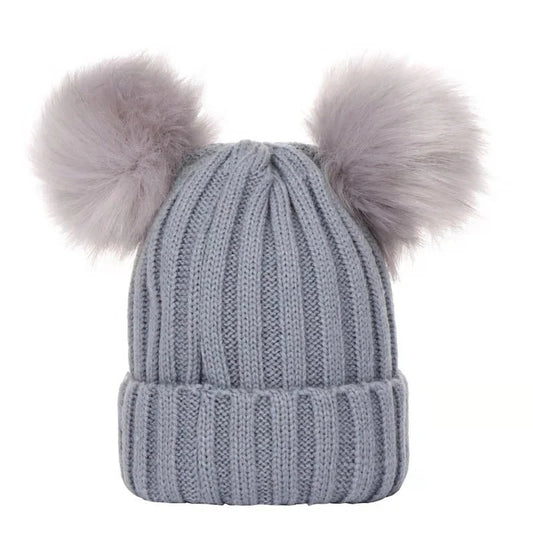 2024 Mother Kids Hats Bobble Hat Children Cap Pom Pom Beanies Caps Kids Cap Infant Bonnet Accessories for Baby Girls Boys 0-3Y
