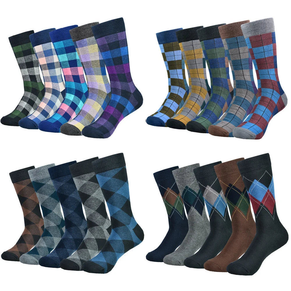 Men's Cotton Black Patterned Happy Colorful Funny Stylish Casual Business Dress Socks