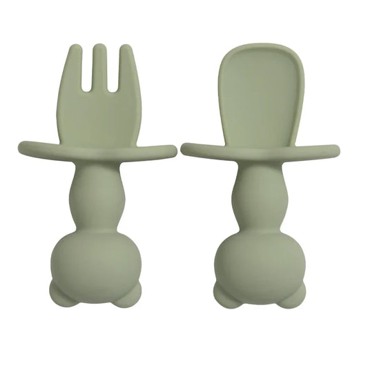 Soft Silicone Baby Training Fork Spoon Set BPA Free Kids Dishes Infant Learning Tableware Newborn Feeding Accessories 2Pcs/Set