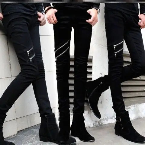 Casual Zipper Designer Men's Jeans Denim Pants 2024 Spring and Autumn Korean New Trendy Black Slim Elastic Pencil Trousers Male