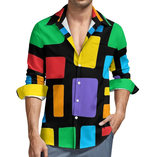 Retro Mod Shirt Orangy 70s Print Casual Shirts Long Sleeve Printed Y2K Blouses Spring Novelty Oversized Clothing