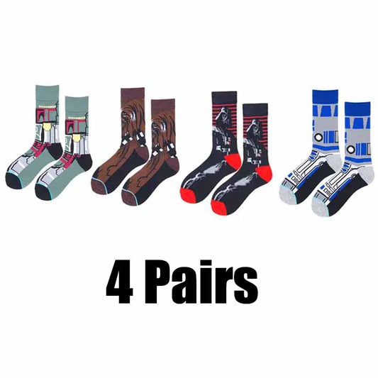 4 Pairs Star Wars Movie Cotton Long socks Master Yoda R2-D2 Cosplay Socks Wookiee Jedi Knight Novelty Men's Women's Socks