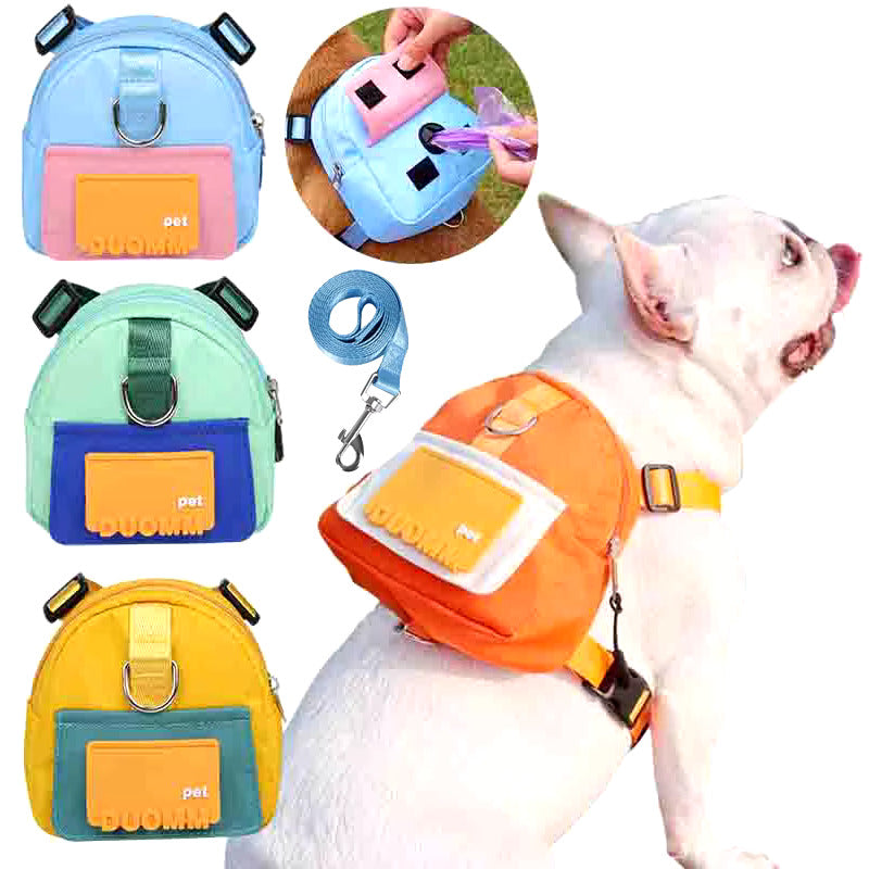 Pet Snack Storage Bag with Leash Large-capacity Multifunction Dogs Backpack Adjustable Harness Backpack Suitable Pet Travel Walk
